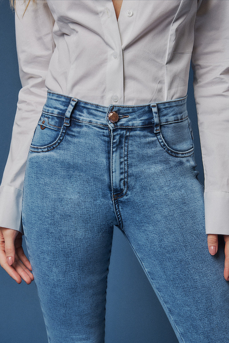 Jeans Mujer Tiro Alto Pitillo Coral 5275