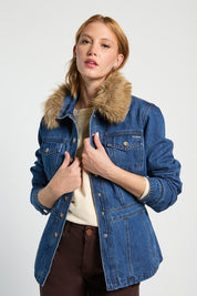 Chaqueta Mujer Larga Trench Cuello de Piel 5366