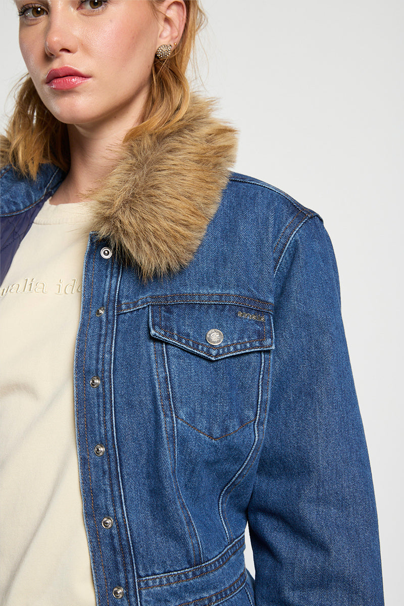 Chaqueta Mujer Larga Trench Cuello de Piel 5366