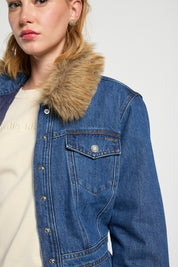 Chaqueta Mujer Larga Trench Cuello de Piel 5366