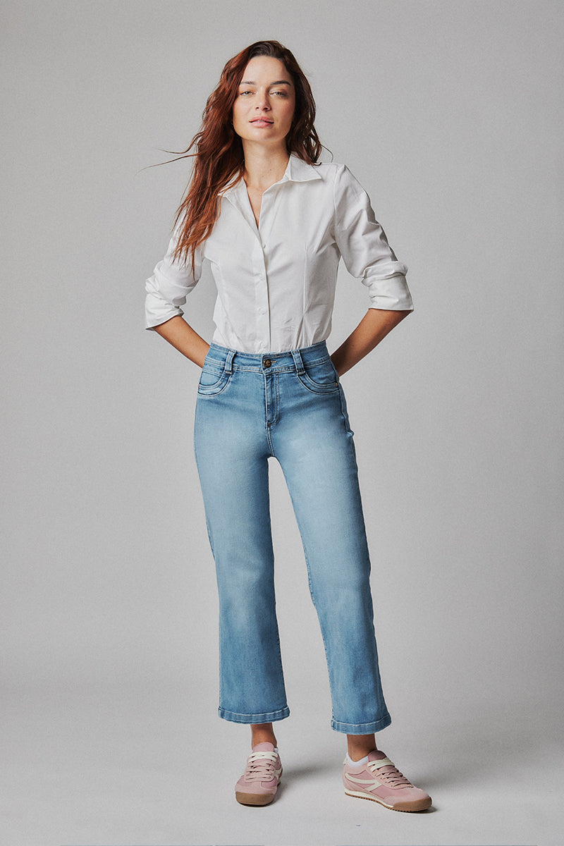 Jeans Mujer Tiro Alto Recto Seiko Crop 5545