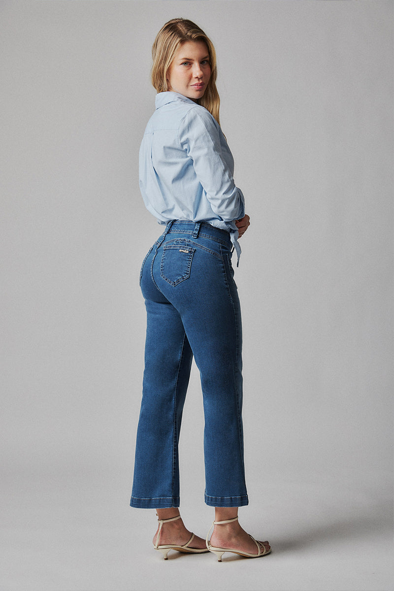 Jeans Mujer Tiro Alto Recto Seiko Crop 5558